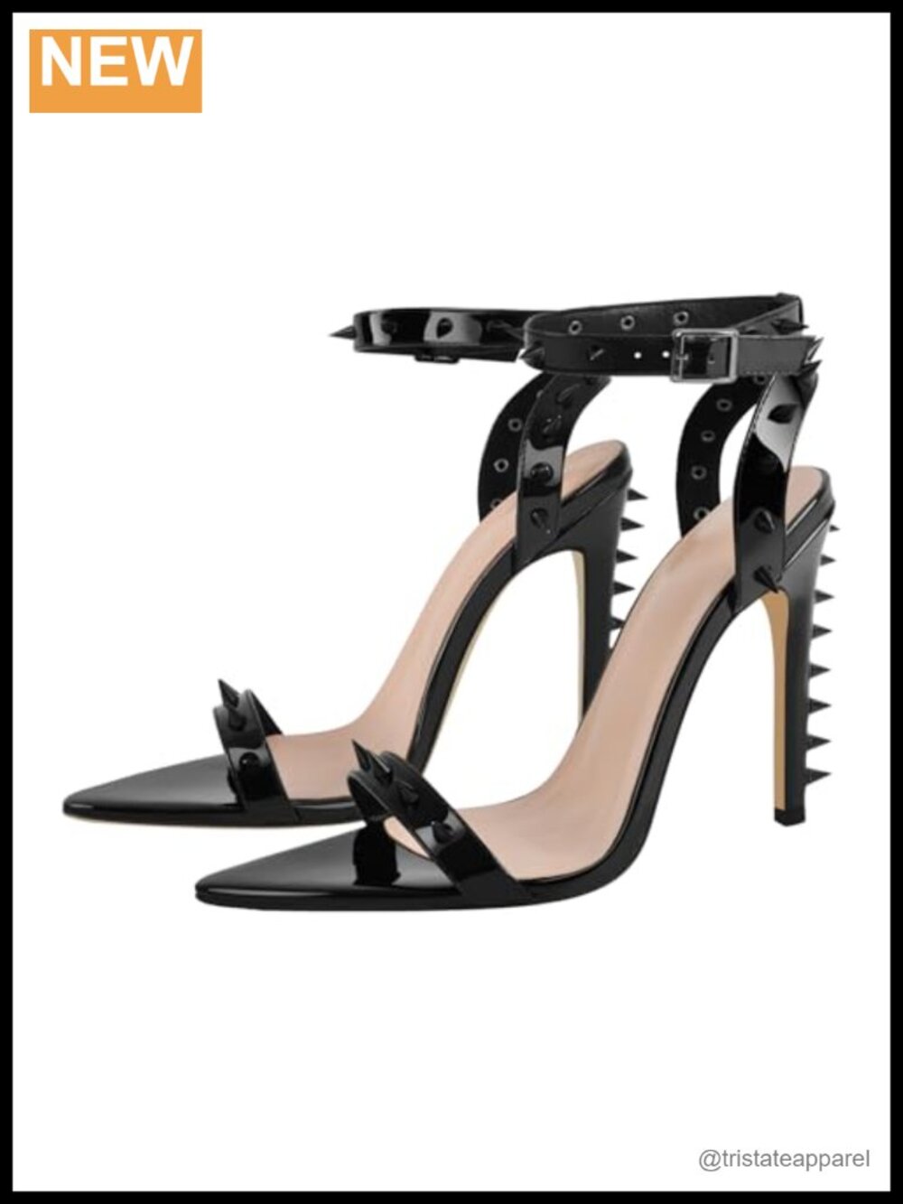Stiletto Heel Sandals With Adjustable Buckle Ankle Strap Peep Toe Rivets